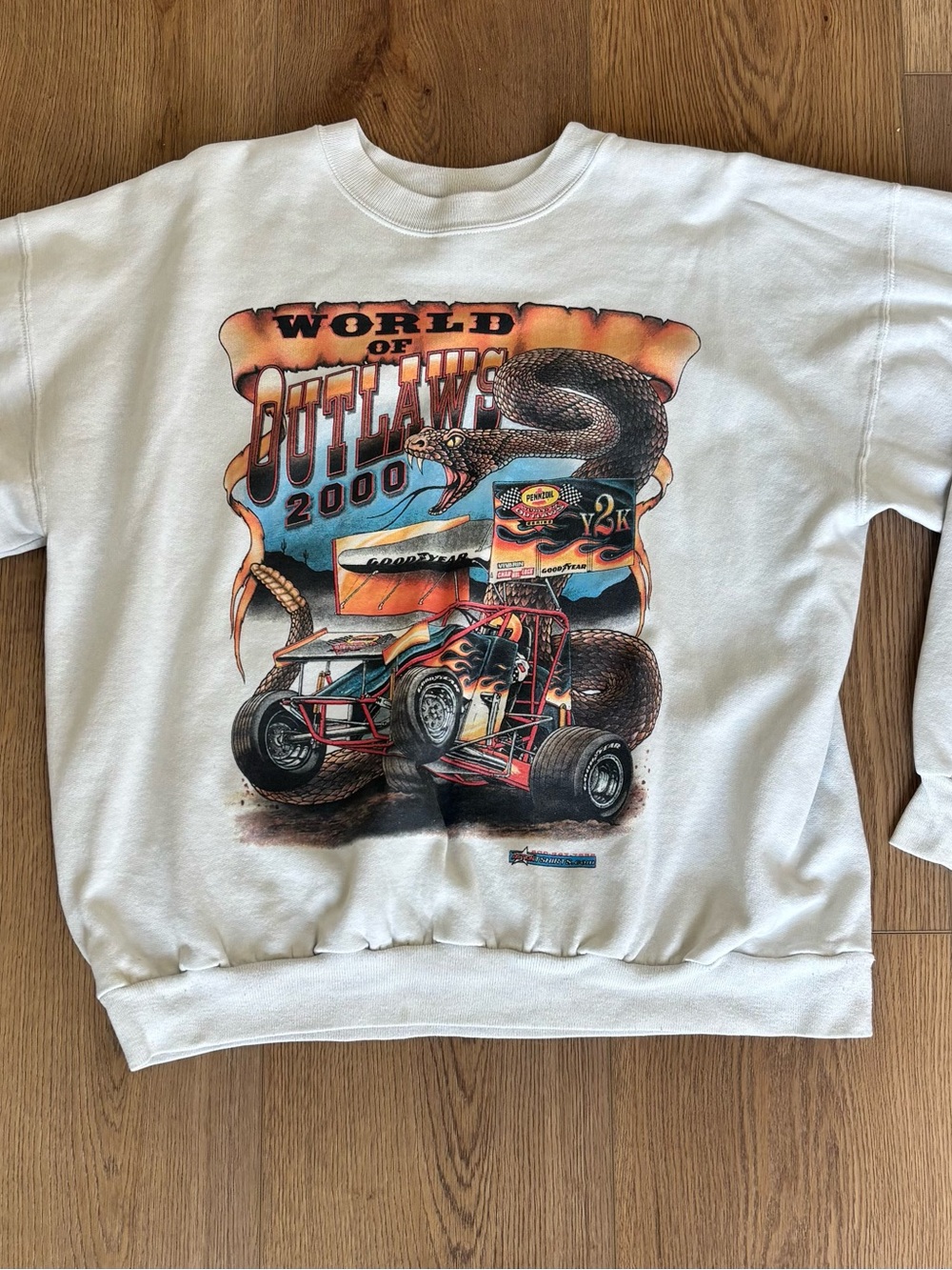 Hanes White World of Outlaws 2000 Graphic Crewneck Sweatshirt